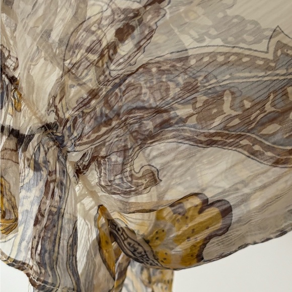 Karen Kane briwn gold silk floral sheer peasant tunic blouse. Size XL - Picture 8 of 8